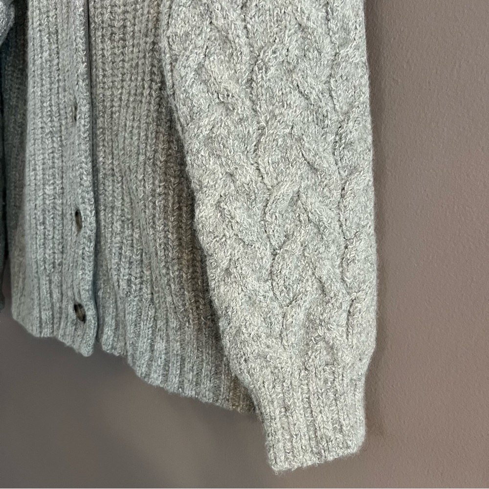 Lucky Brand Cable Knit Cardigan Sweater Wool Blend Chunky V-neck Pockets Gray M - Picture 6 of 16